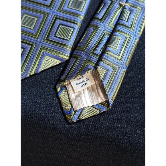 Vintage John W. Nordstrom Silk Tie Green & Blue Geometric Squares Pattern Made I - Picture 5 of 15
